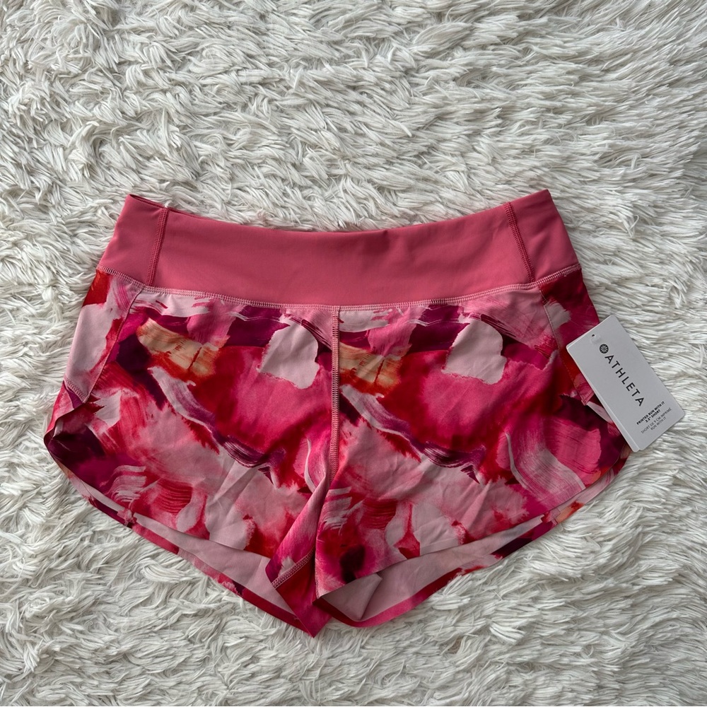 Athleta Run With It 3.5" Running Shorts Pink Floral Print NWT M
